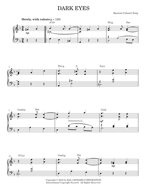 Dark Eyes (arr. Brent Edstrom) - Django Reinhardt, Russian Cabaret Song (Piano Solo)