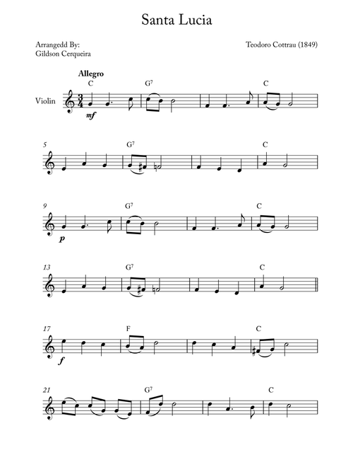 Santa Lucia (Arr. Gildson Cerqueira) - Teodoro Cottrau (Violin Solo)