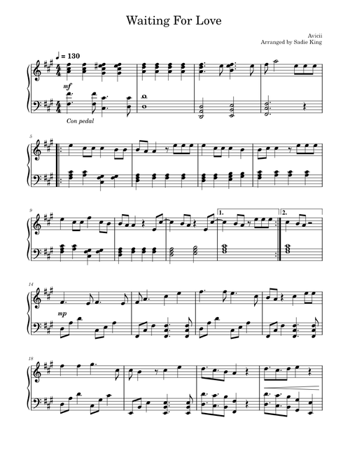 Waiting for love – Avicii - Easy/Medium Piano