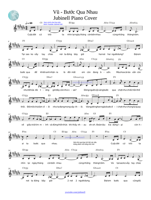 Vũ - Bước Qua Nhau Jubinell Piano Cover | Sheet Nhạc + Hợp Âm + Lời Bài Hát