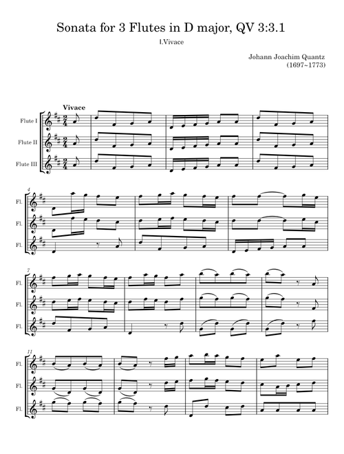 Sonata for 3 Flutes in D major, QV 3:3.1 - Johann Joachim Quantz