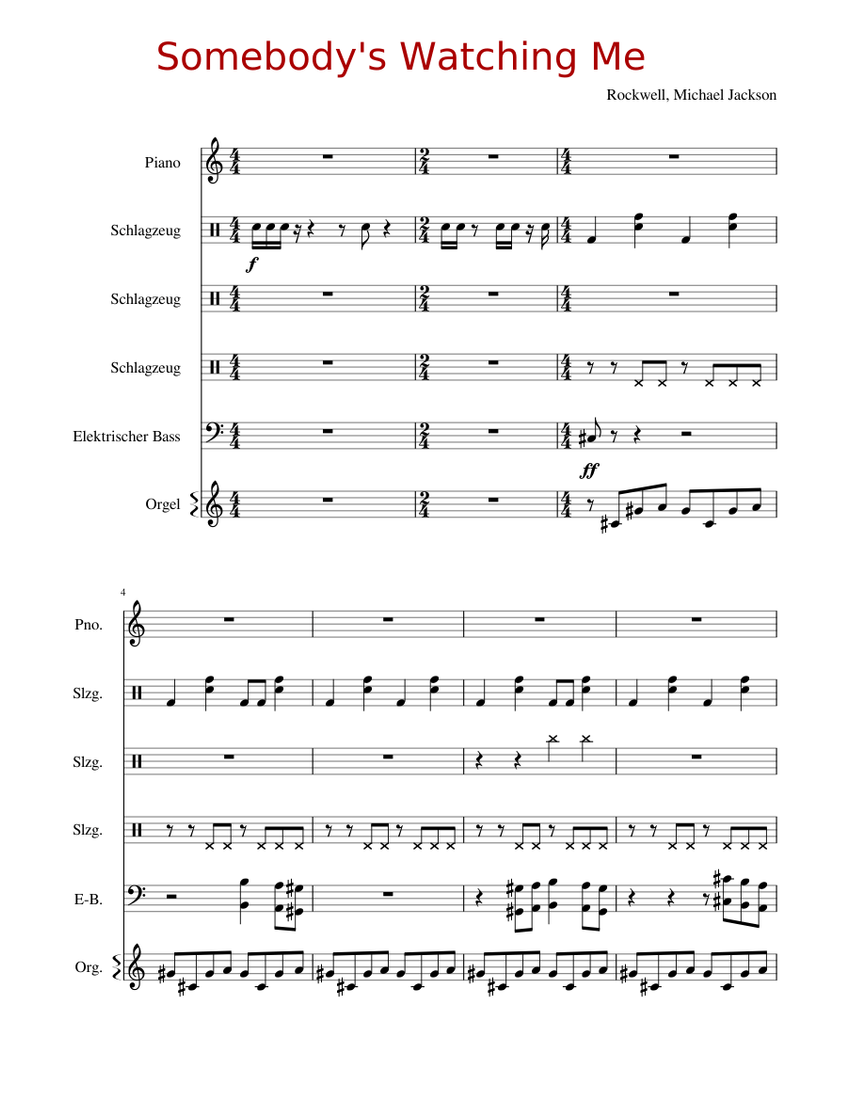 Somebody s watching me WIP Sheet music for Piano Organ Bass guitar Drum group Piano Sextet Musescore