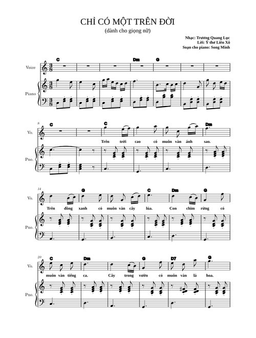 Chỉ Có Một Trên Đời - Trương Quan Lục (for female voice)