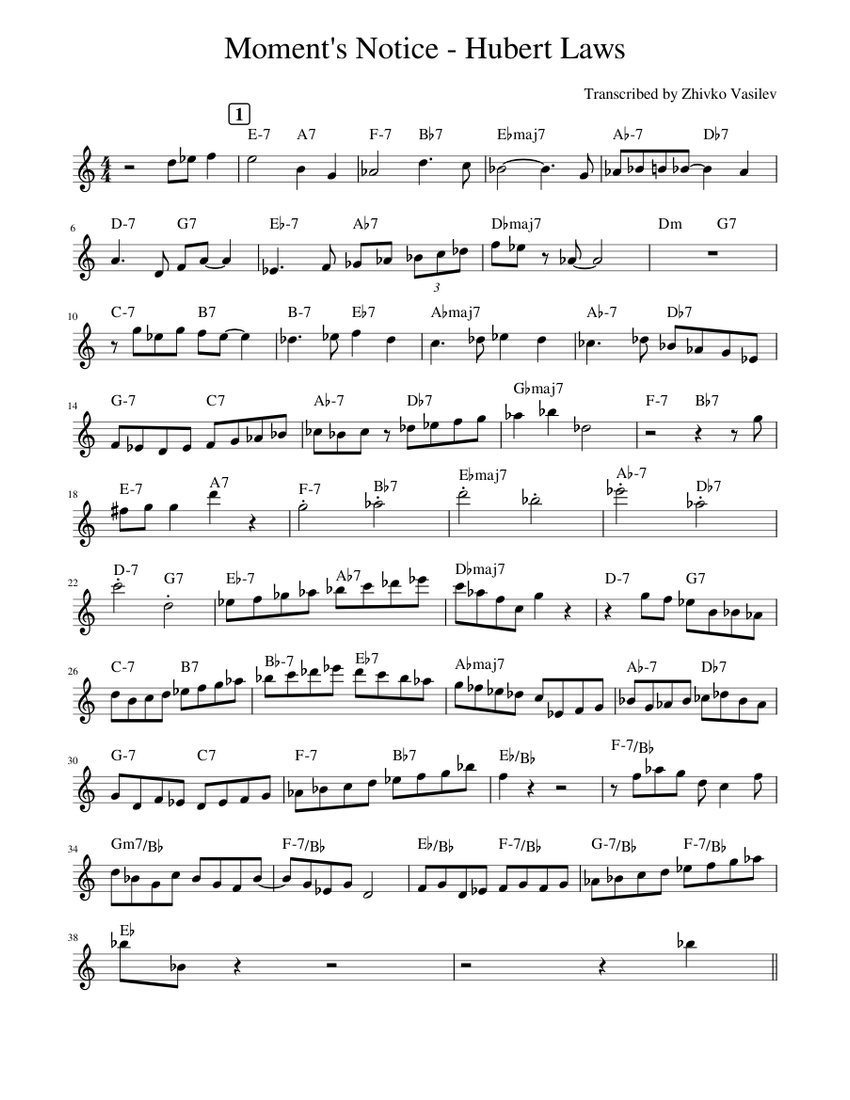 Moment's_Notice__Hubert_Laws Sheet music for Piano (Solo)
