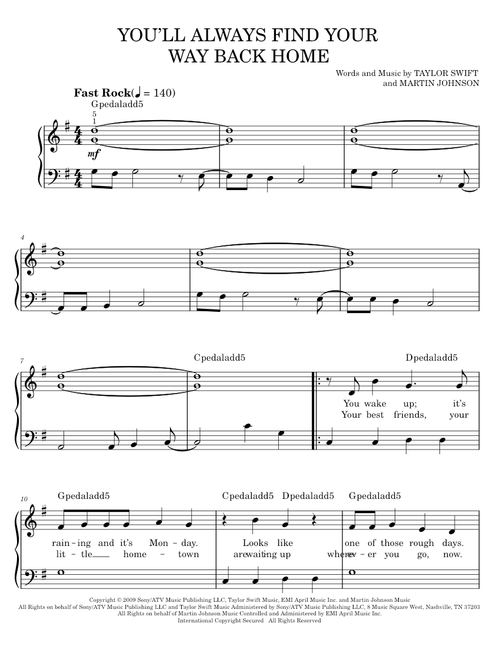 You'll Always Find Your Way Back Home - Hannah Montana, Hannah Montana Movie, Miley Cyrus, Taylor Sw (Easy Piano)