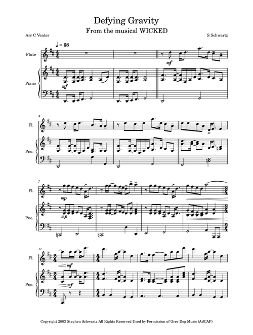 Defying Gravity (Arr. Caroline Venter) - Stephen Schwartz (Flute and Piano)