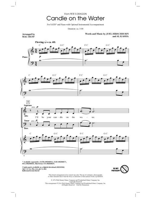 Candle On The Water (from Pete's Dragon) (arr. Mac Huff) - Helen Reddy (Choral, SATB)