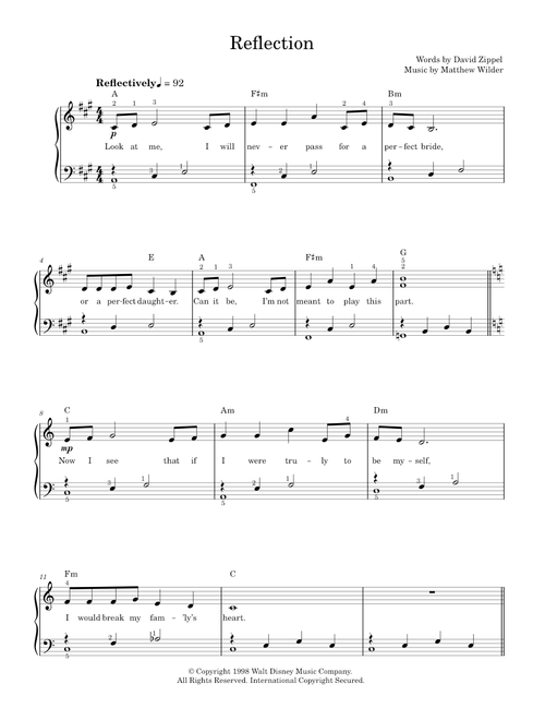 Reflection (from Mulan) - David Zippel (Easy Piano)