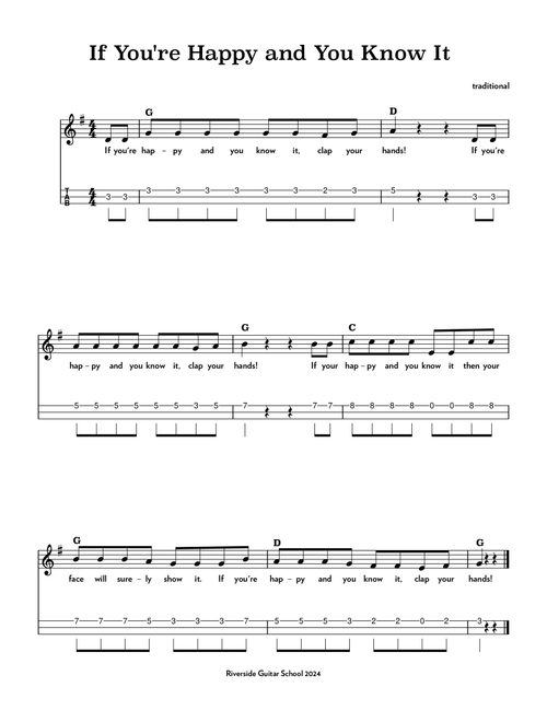 If You're Happy and You Know It (Arr. Riverside Guitar School) - Traditional (Easy Guitar with TAB)