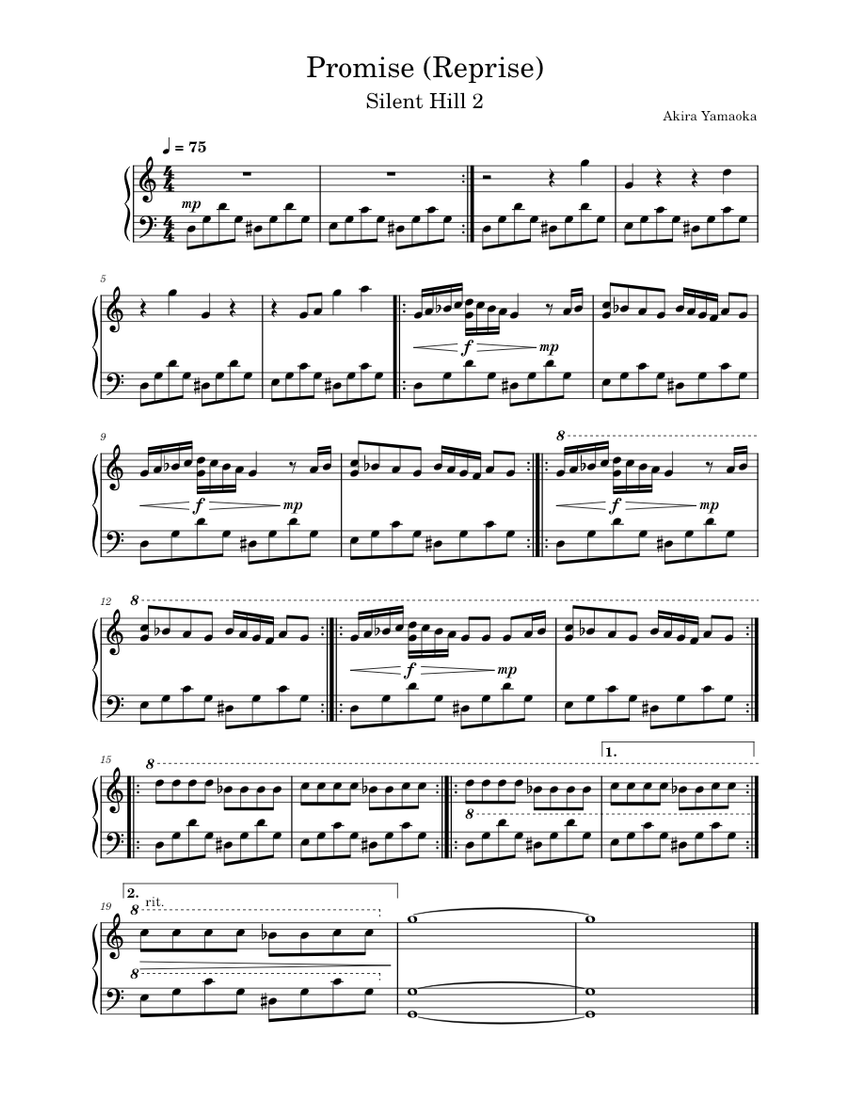 Promise Reprise (Silent Hill 2) Sheet music for Piano (Solo