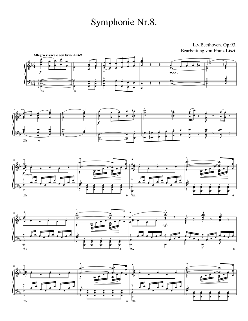 Symphony No.8. (L.v.Beethoven.Op.93.- F.Liszt) Sheet Music for