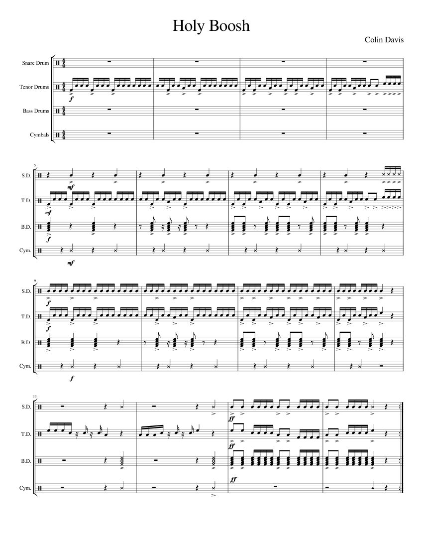 Quads Sheet music for Snare drum, Crash, Tenor drum, Bass drum