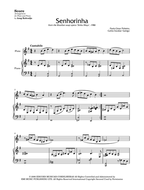 Senhorinha (Arr. Azag Kahvaljo) - Guinga (Flute and Piano)