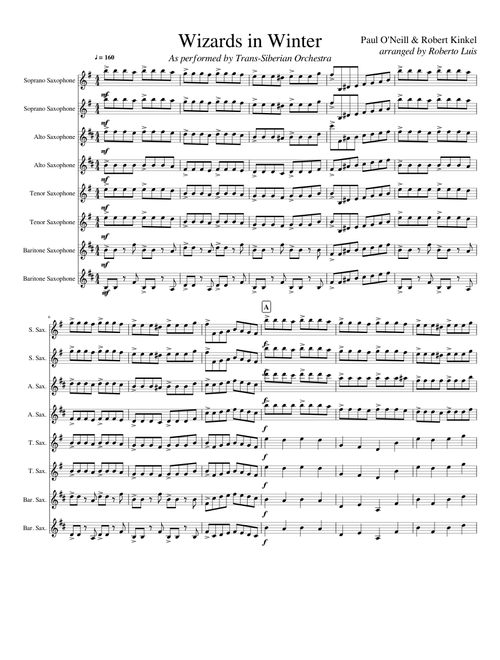 Wizards in Winter for Saxophone Ensemble