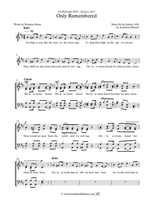 Only Remembered (Arr. Jonathan Kilhams) - Ira Sankey (Choral, TTBB)