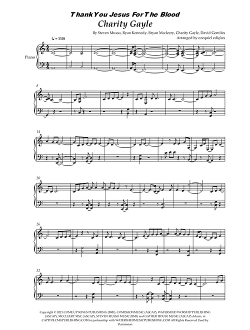 Thank You Jesus For The Blood (Arr. BY EZEQUIEL EDIÇÕES) - Charity Gayle (Easy Piano)
