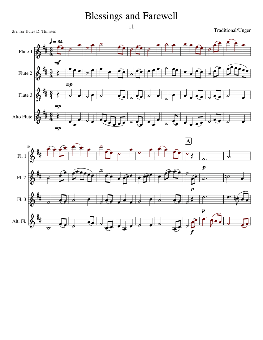 Ashokan farewell Jay Ungar Sheet music for Flute (Woodwind Quartet