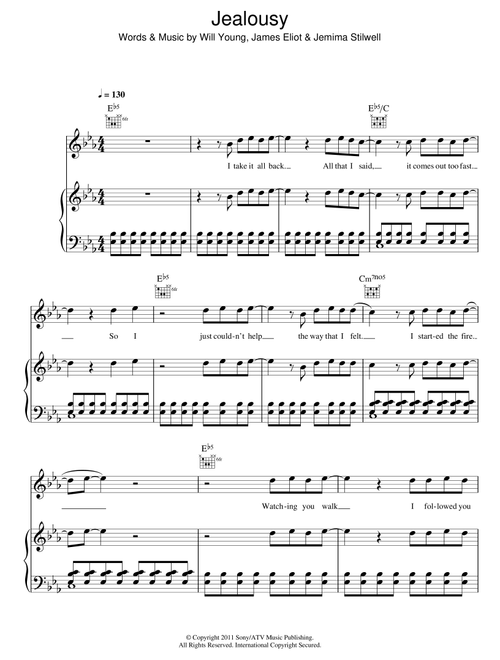 Jealousy - Will Young (Piano-Vocal-Guitar (Piano Accompaniment))