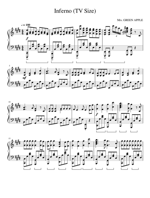 Mrs. Green Apple | Inferno (TV Size) | Piano Solo