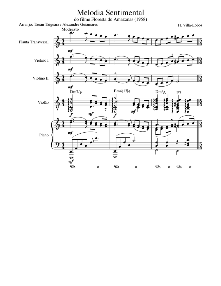 Melodia Sentimental Sheet music for Piano, Flute, Violin, Guitar (Mixed  Quintet) 