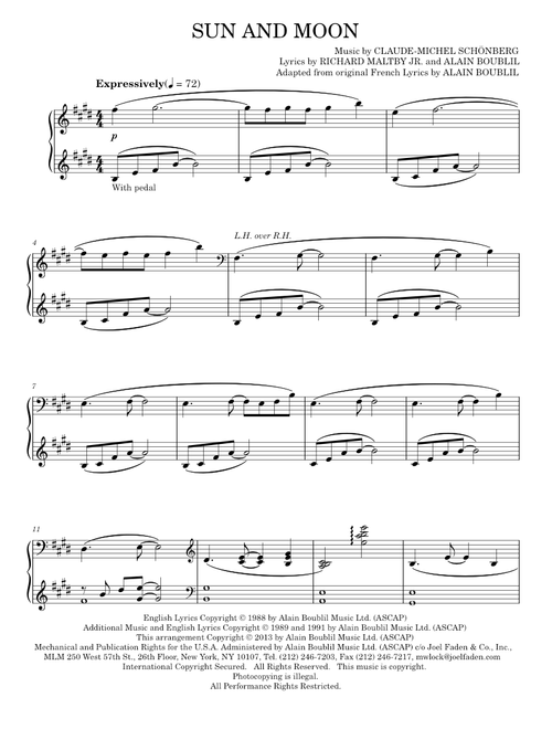 Sun And Moon - Alain Boublil, Claude-Michel Schonberg (Piano Solo)