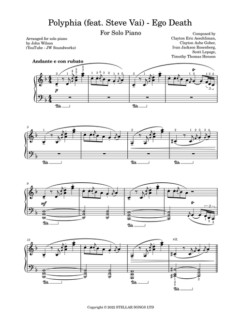 Ego Death (Arr. John Wilson (JW Soundworks)) - Polyphia Feat. Steve Vai (Piano Solo)