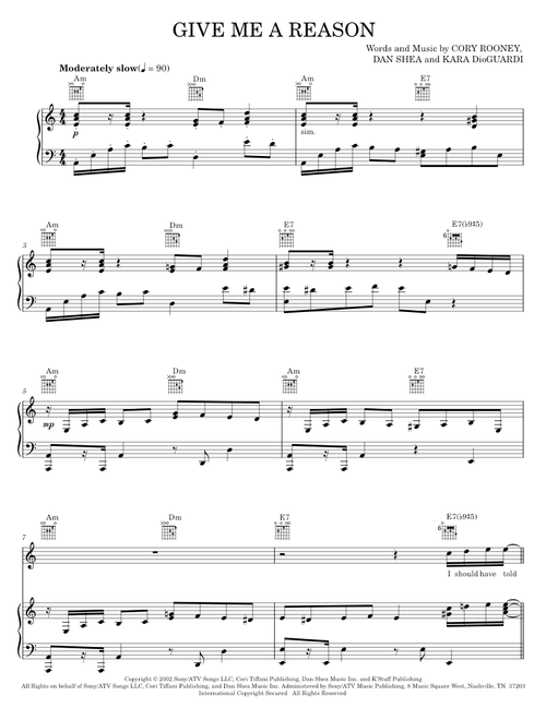 Give Me A Reason - Kara DioGuardi, Marc Anthony (Piano-Vocal-Guitar)