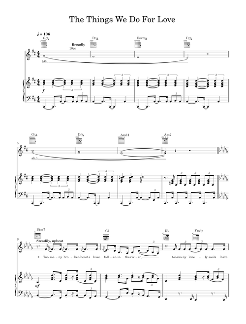 The things we do for love - 10cc (Piano-Voice-Guitar)