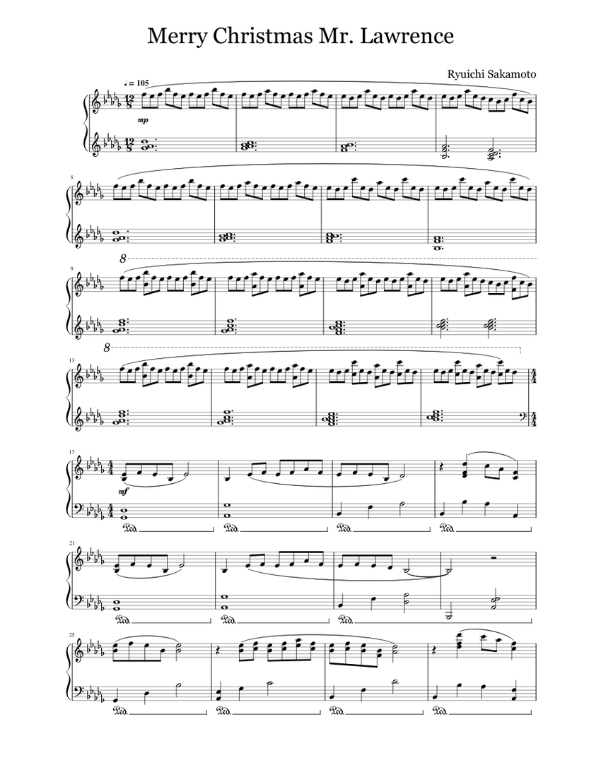 Merry Christmas Mr. Lawrence Sheet Music for Piano (Solo