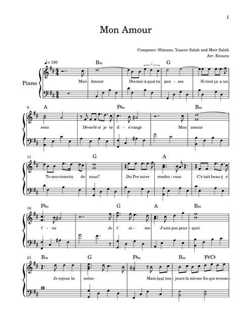 Mon Amour (Arr. Ennora) - Slimane (Piano Solo)