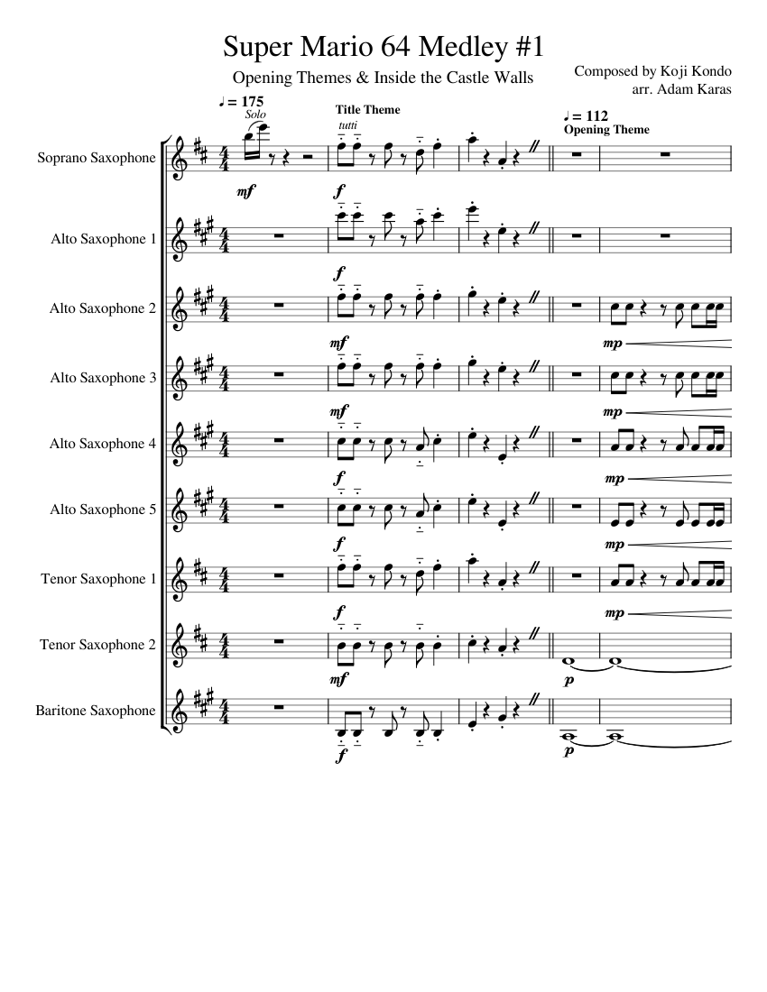 Super Mario 64 Medley #1 for Sax Choir (Intro) Sheet Music for ...