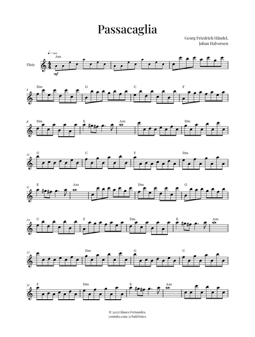 Passacaglia by Handel/Halvorsen (Arr. Glauco Fernandes) - Georg Friedrich Händel, Johan Halvorsen (Flute Solo)