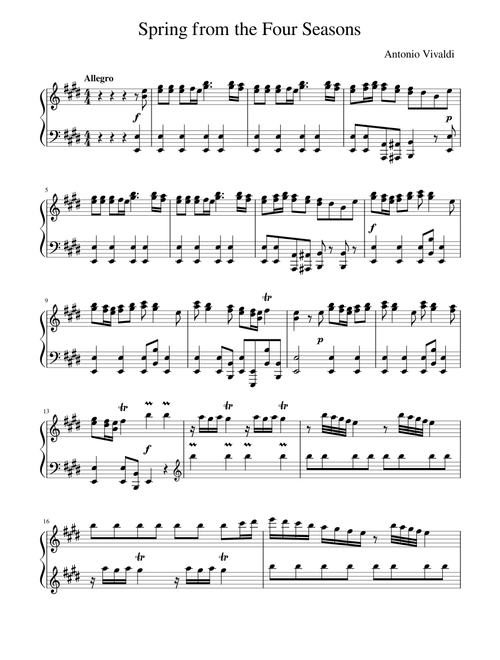 Vivaldi's Spring from the Four Seasons, Piano Transcription