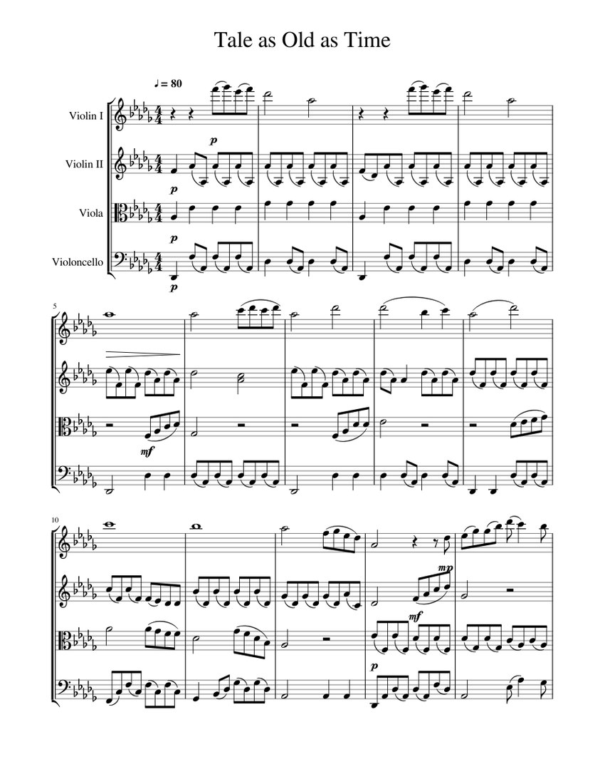 Tale As Old As Time Sheet music for Violin, Viola, Cello (String