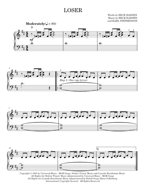 Loser - Beck (Easy Piano)
