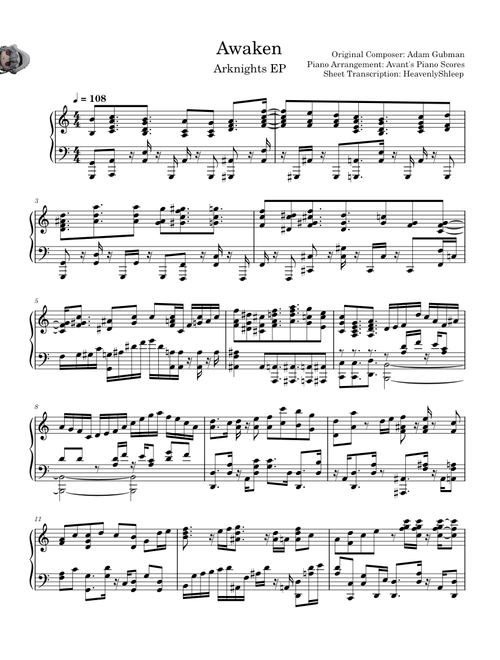 AWAKEN – Adam Gubman Awaken Arknights EP -  (Avant's Piano Scores Arr.)
