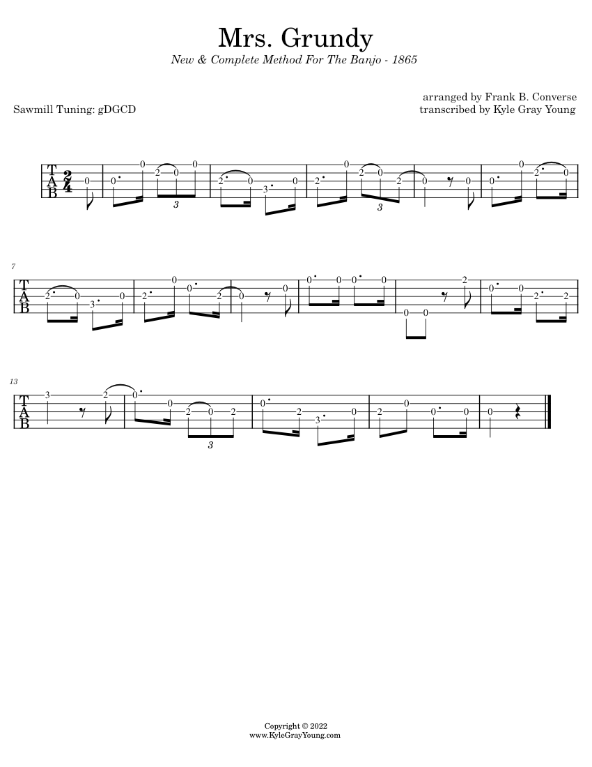 Mrs. Grundy – Frank B. Converse (5-string Banjo Tabs) Sheet Music For ...