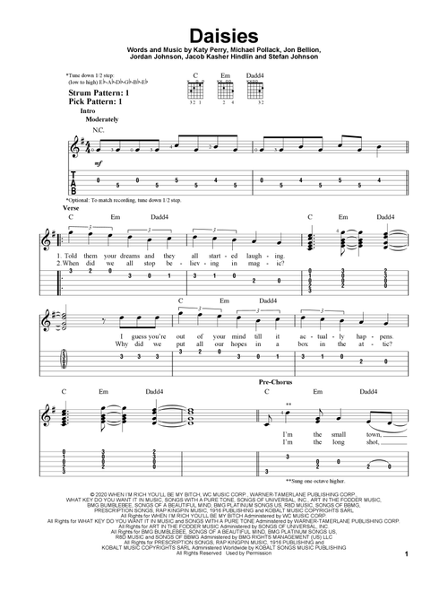 Daisies - Katy Perry (Easy Guitar with TAB)