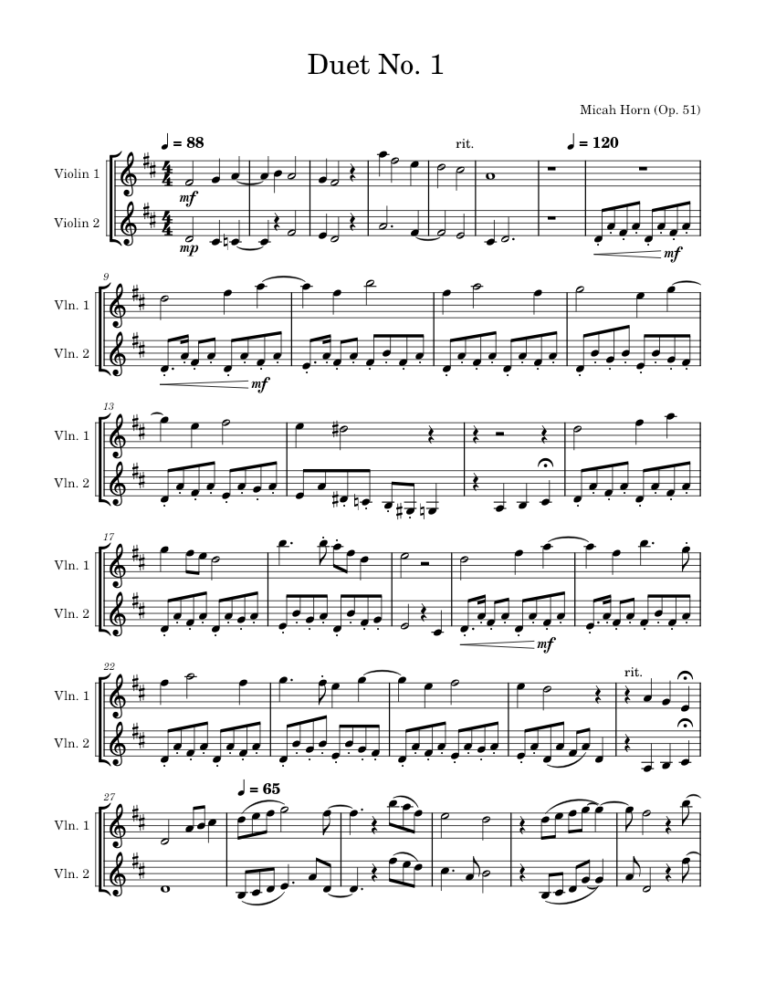 Duet No. 1 Sheet Music for Violin (String Duet) | MuseScore.com