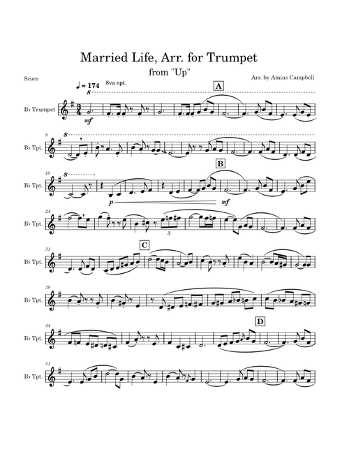 Up - Married Life, Arr, for Trumpet