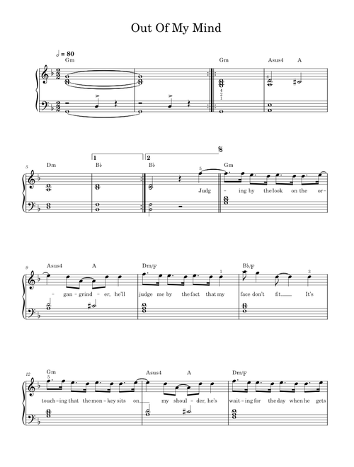 Out Of My Mind - Easy Piano (Solo)