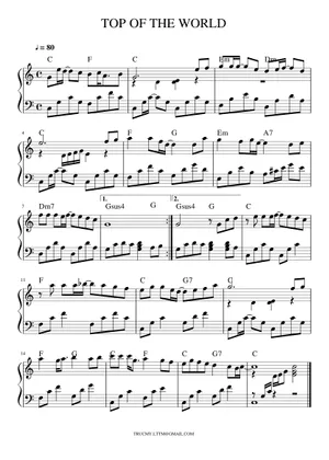 Top of the world Sheet Music for Bass voice (Solo Top of the world Sheet Music for Bass voice (Solo
