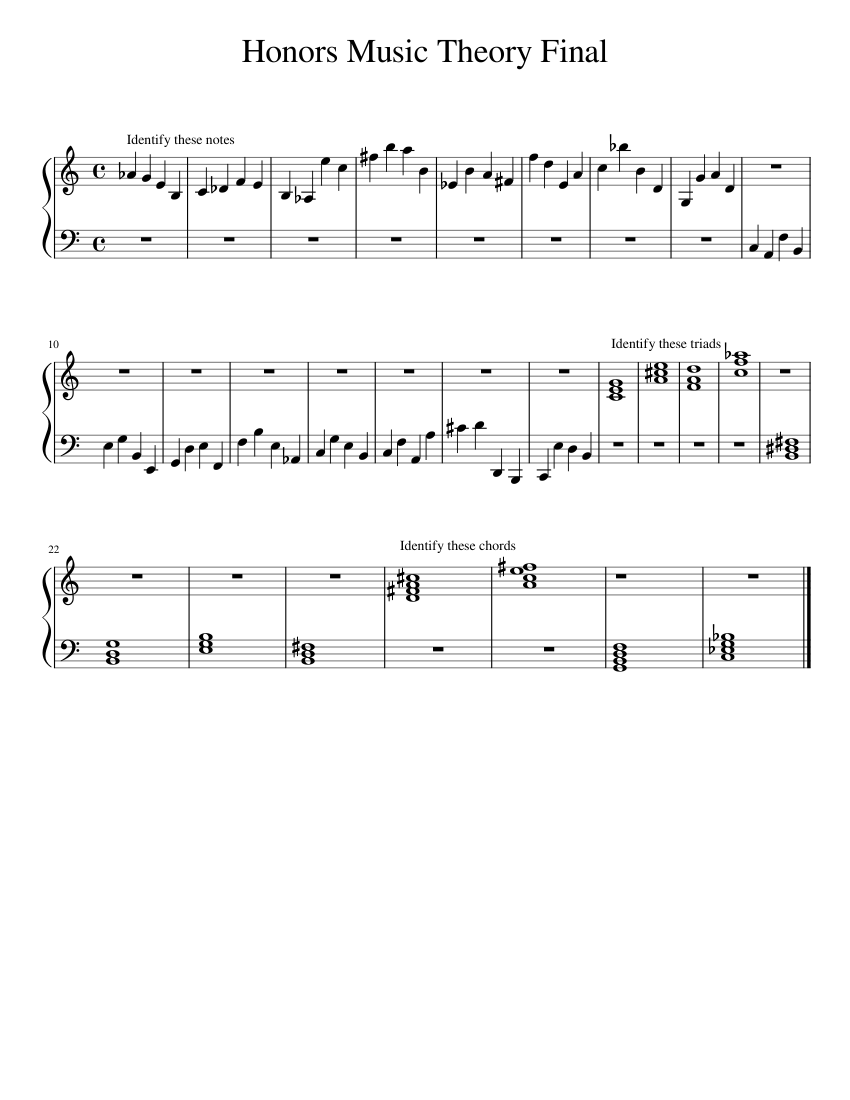 Honors Music Theory Final Sheet Music for Piano (Solo) easy | MuseScore.com