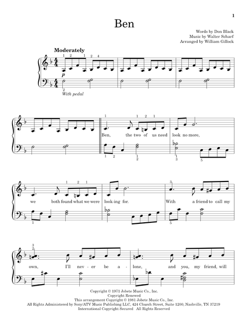 Ben (Arr. William Gillock) - Michael Jackson (Educational Piano)