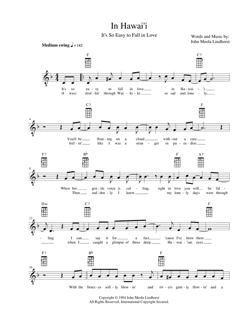 In Hawai'i (It's So Easy to Fall in Love) - Extended Ending - John Meola Lindhorst (Ukulele Chords-Lyrics)