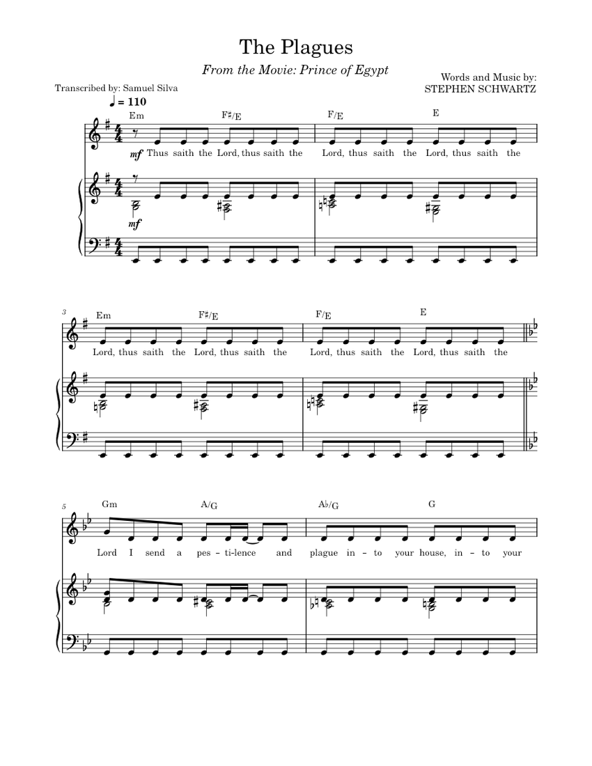 The Plagues Prince of Egypt Sheet music for Piano, Vocals (Piano
