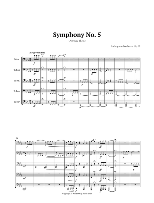 Symphony No. 5 by Beethoven for Tuba Quintet (Arr. Ander) (Brass Ensemble)