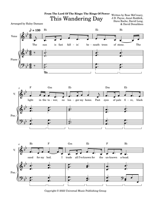 This Wandering Day (Arr. Haley Damaso) - Janet Roddick, David Donaldson, David Long (Piano-Vocal-Guitar (Piano Accompaniment))