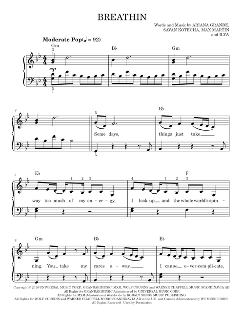 Breathin - Ariana Grande (Easy Piano)