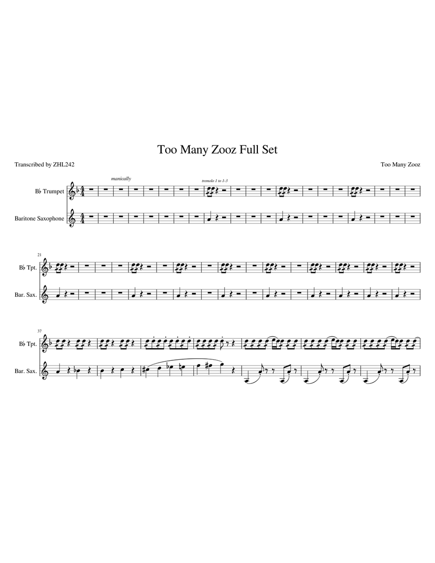 Too Many Zooz Full Set (To The Top, F.W.S., Maritza) Sheet